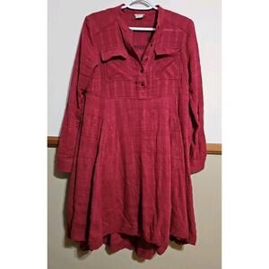 Holding Horses Harper Long Sleeve Shirt Dress Size 2 High Low Pockets Red